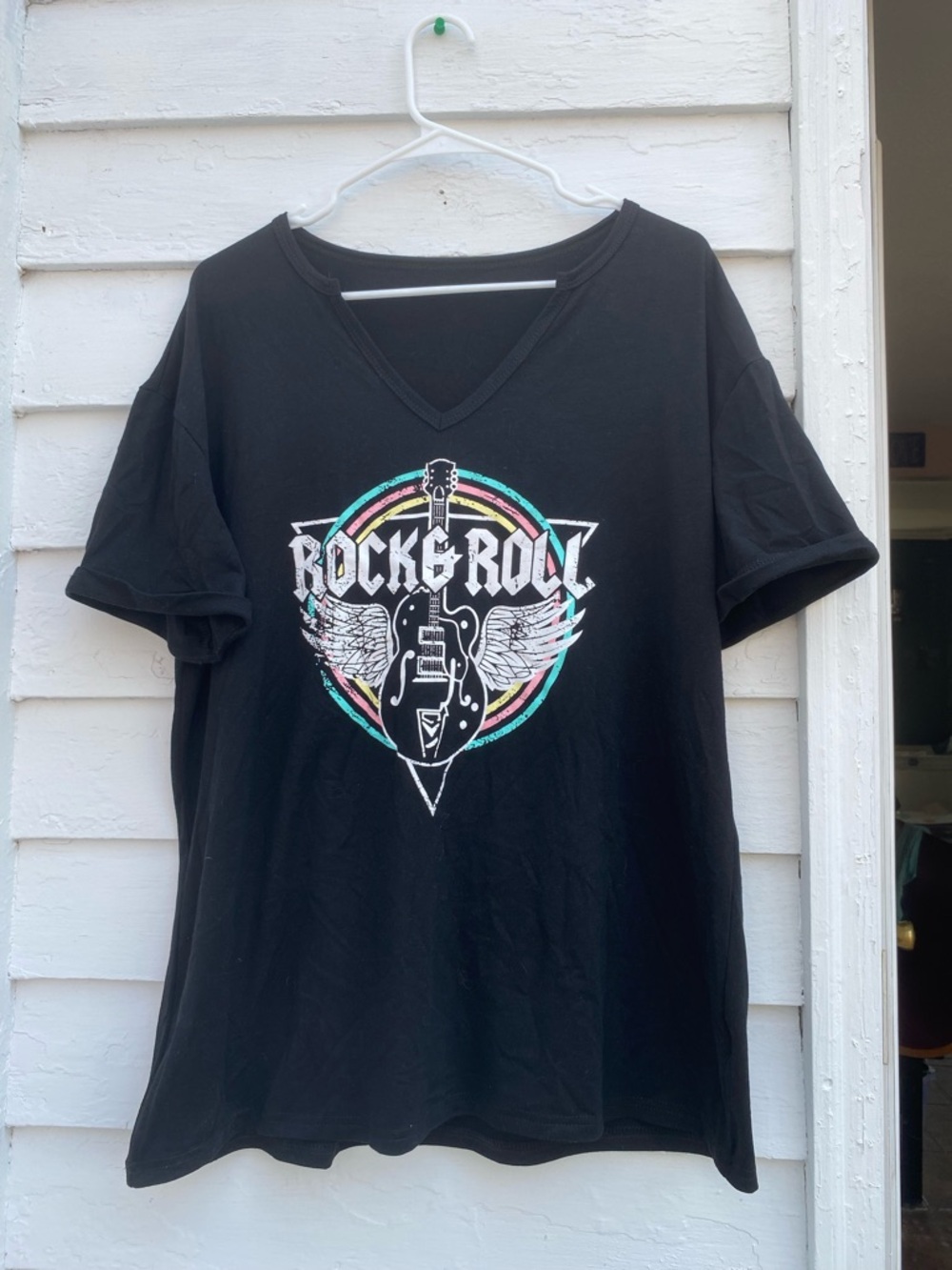 Black Rock & Roll Graphic V-Neck Tee